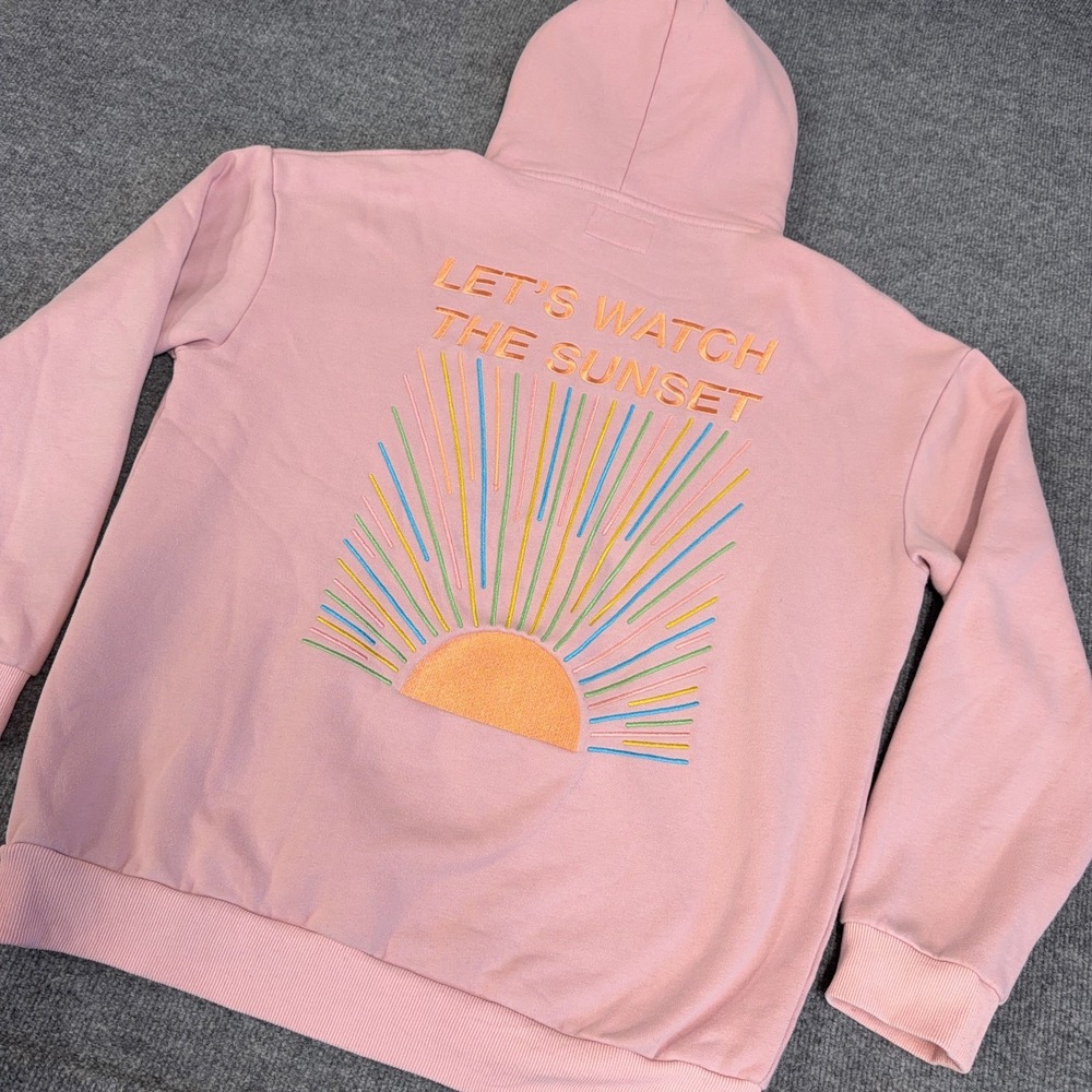 Dandy Worldwide Hoodie Lets Watch The Sunset Pink Embroidered Oversized Size XL